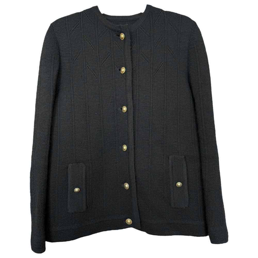 Vtg Knit Cardigan Sweater Jacket Size Medium Large Black Gold Classic 80s 90s